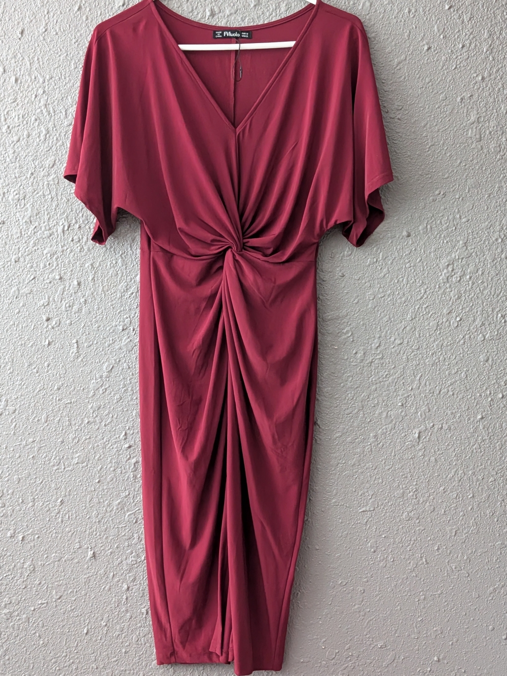 Sz S Twist-Front Midi Dress in Deep Berry